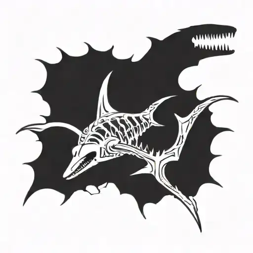 hammerhead shark skeleton sillhouette tattoo design idea
