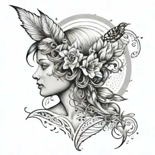 Create a tattoo featuring a powerful maternal figure, like a goddess of fertility or a nurturing mother, to symbolize your desire to have a child tattoo design idea