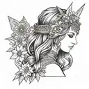 front shot of freya norse goddes wearing a headband with norse rune for freya with daisies in the background tattoo design idea