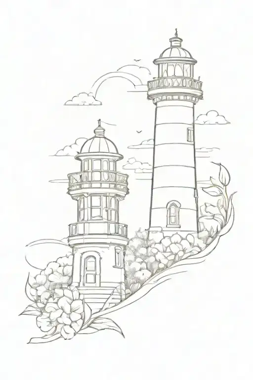 light house with sweet pea in the back ground tattoo design idea