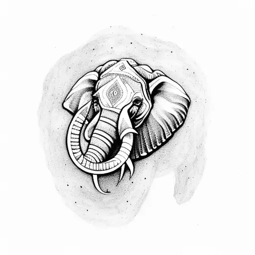 elephant head indian pattern intricate black tattoo design idea