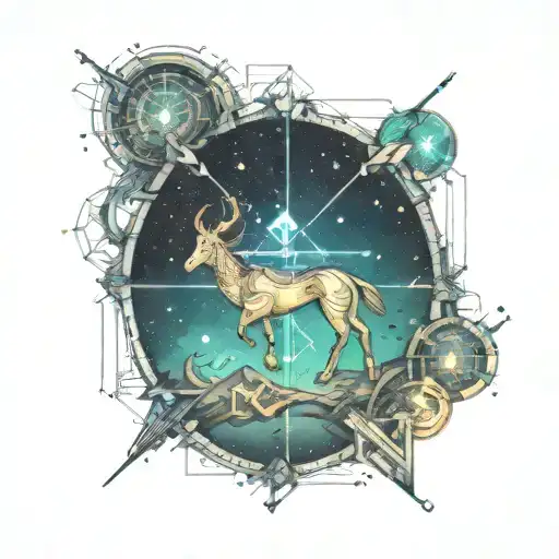 starry sky with constellation Sagittarius and constellation Aries tattoo design idea