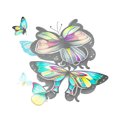 dog with two butterflies tattoo design idea