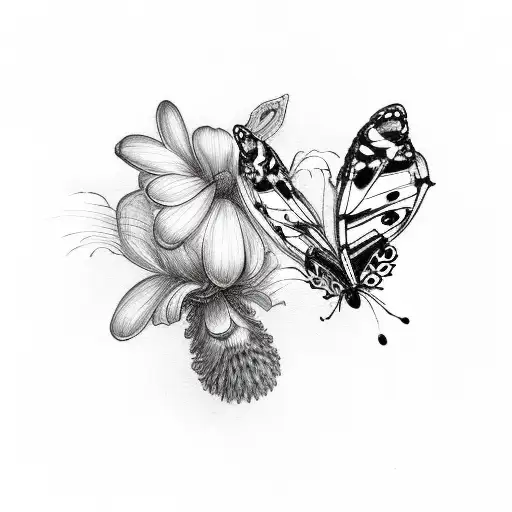 dog with two butterflies tattoo design idea
