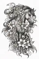 Horse Carnation daffodils lily of the valley honeysuckle water lily poppy aster tattoo design idea