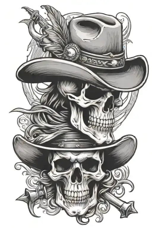 western skull cowboy  tattoo design idea
