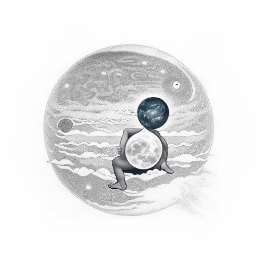 longing child with rising sun, our moon and planet Jupiter with one moon tattoo design idea