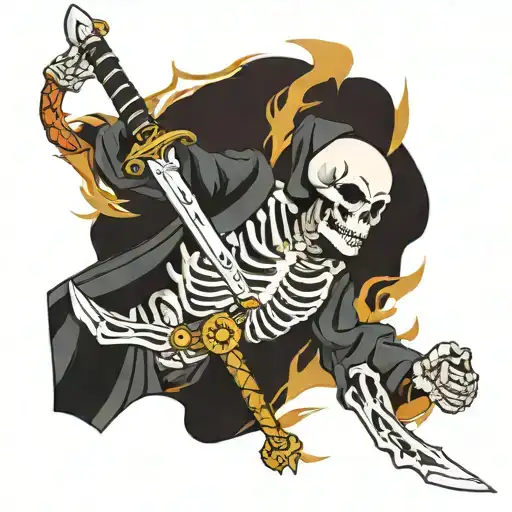 skeleton samuri sword tattoo design idea