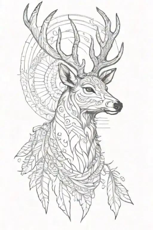 deer bears turkey feather tattoo design idea
