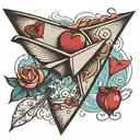 paper plane water and heart tattoo design idea