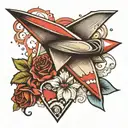paper plane water and heart tattoo design idea