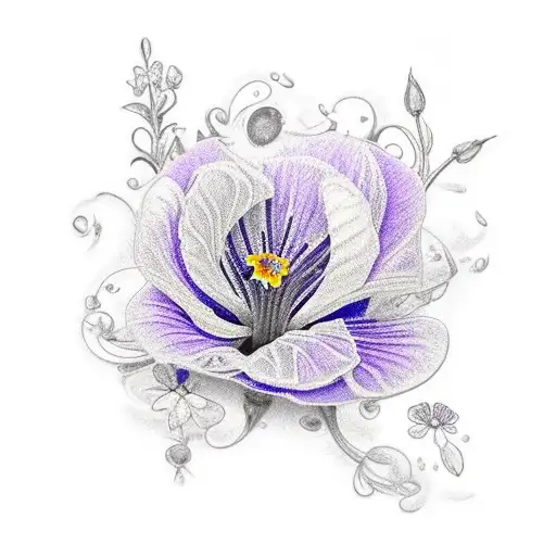 A tattoo of a violet and primrose flowers with seven delicate petals. tattoo design idea