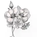 A tattoo of a violet and primrose flowers with seven delicate petals. tattoo design idea