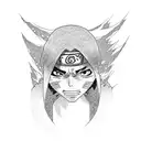 itachi de naruto con los Ojos rojos y el resto en blanco y negro en puntillismo tattoo design idea