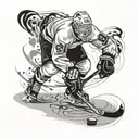A dynamic hockey player in action on the ice, surrounded by swirling patterns representing speed and agility tattoo design idea