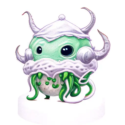  cute cthulhu wearing a poro hat tattoo design idea