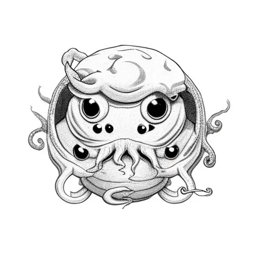  cute cthulhu wearing a poro hat tattoo design idea