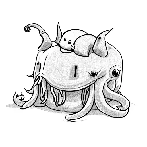  cute cthulhu wearing a poro hat tattoo design idea
