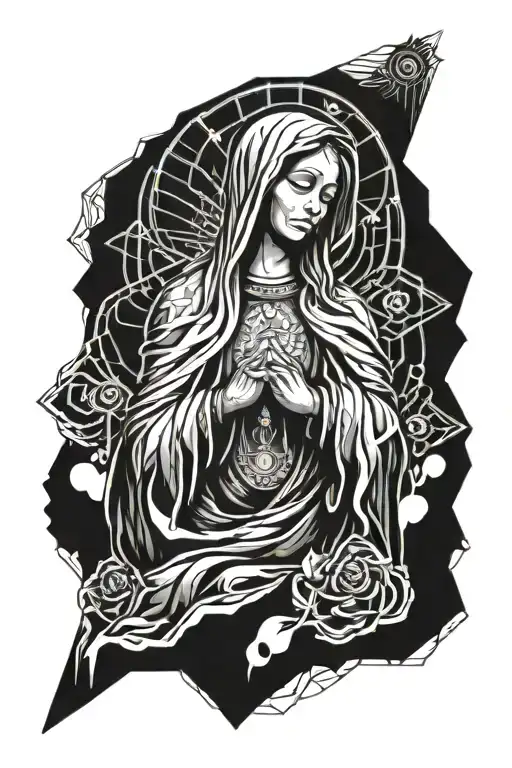 crying Virgin Mary praying Rosetta   tattoo design idea