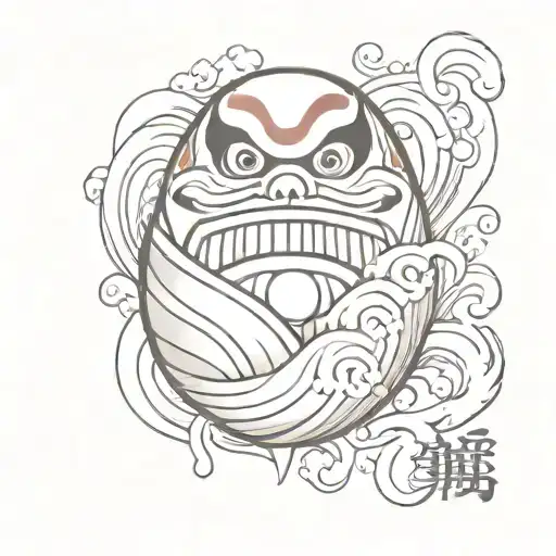daruma doll and wave tattoo design idea