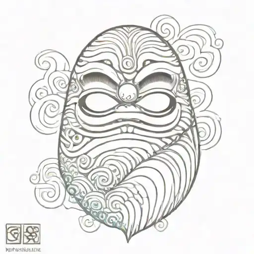 daruma doll and wave pattern tattoo design idea