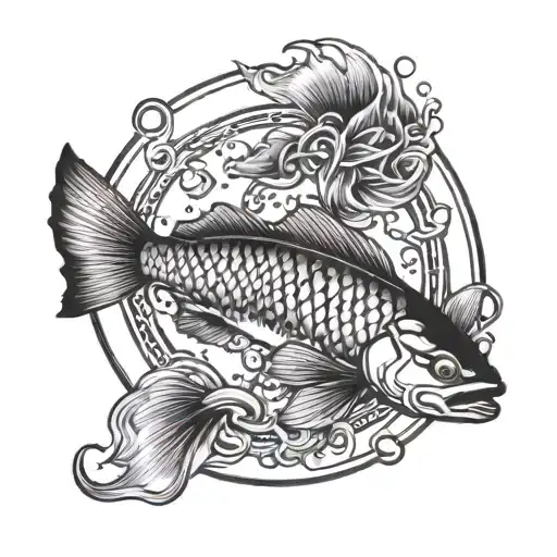 carps swimming in a circle with the number 777 tattoo design idea