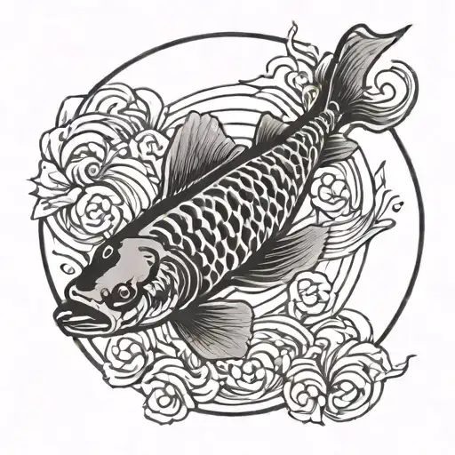carps swimming in a circle with the number 777 tattoo design idea