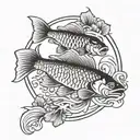 carps swimming in a circle with the number 777 tattoo design idea