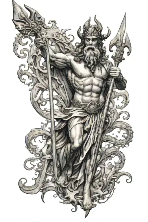 poseidon holding the trident tattoo design idea