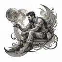 man, trader, moon fall down around tattoo design idea