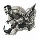 man, trader, moon fall down around tattoo design idea