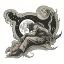 man, trader, moon fall down around tattoo design idea