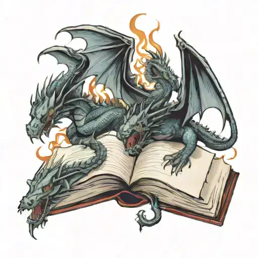 open book with four dragons coming out tattoo design idea