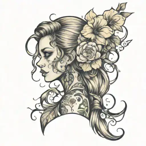 girl bent forward tattoo design idea