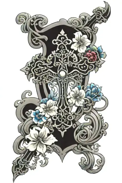 gothic jeweled cross tattoo design idea