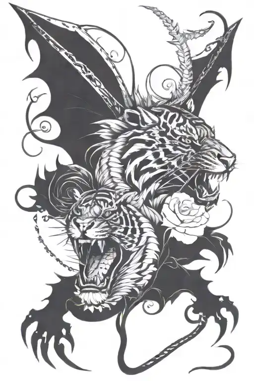 cyber sigilism rose with tiger tattoo design idea