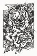 cyber sigilism rose with tiger tattoo design idea