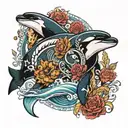 Killer whale, lion and falcon  tattoo design idea