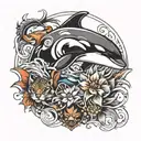Killer whale, lion and falcon  tattoo design idea