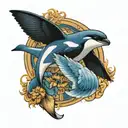 Killer whale, lion and falcon spreading wings tattoo design idea