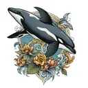 Killer whale, lion and falcon spreading wings tattoo design idea
