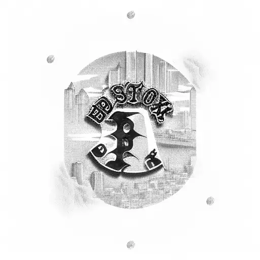 Boston red sox logo with boston skyline or scene behind it tattoo design idea