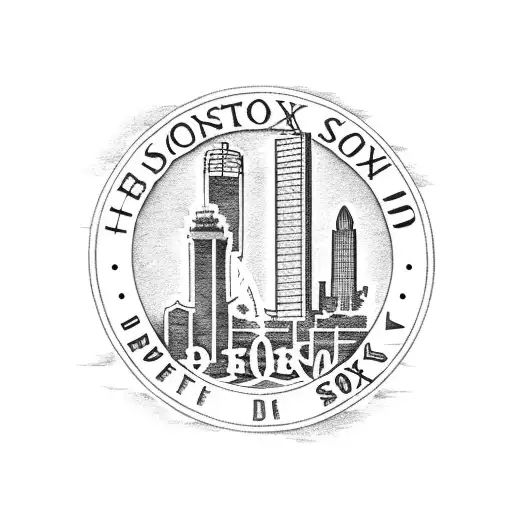 Boston red sox logo with boston skyline or scene behind it tattoo design idea