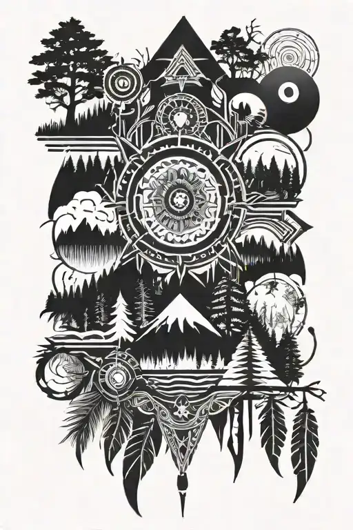 native American Forrest background tattoo design idea