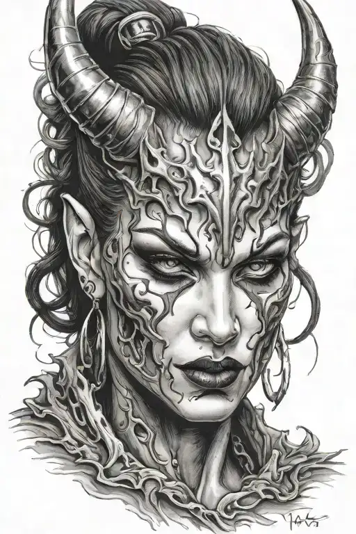 devil woman face oozing ink tattoo design idea