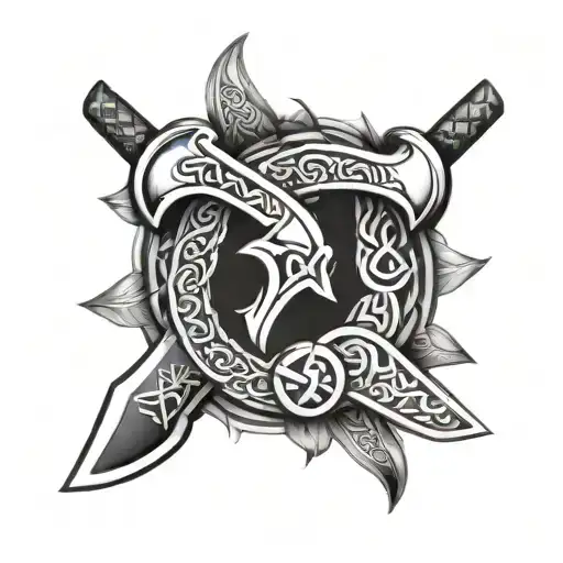 Incorporate Viking axes and Celtic spirals in a forearm tattoo tattoo design idea