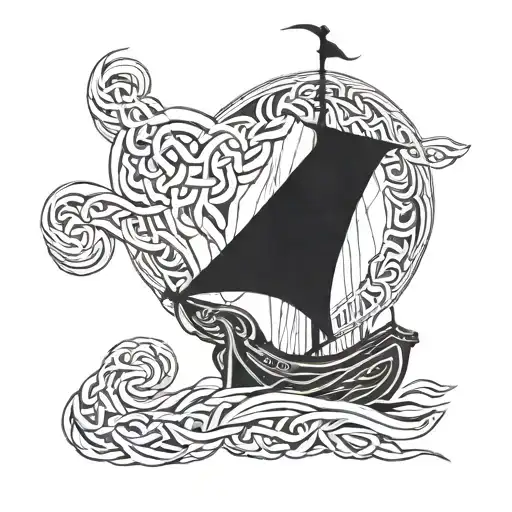 Incorporate Celtic knotwork into a Viking longship design tattoo design idea