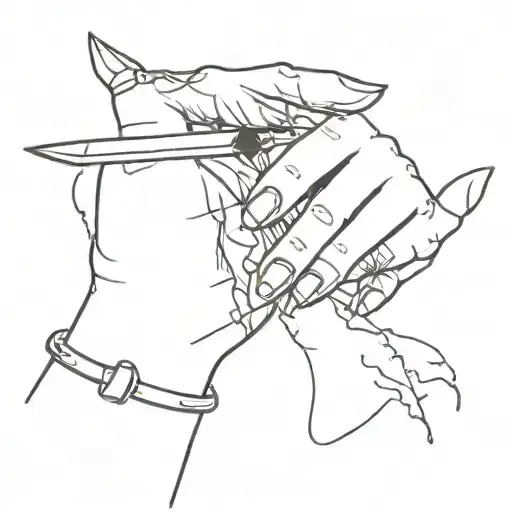 female hand with painted black fingernails stabbing another hand with a dagger  tattoo design idea