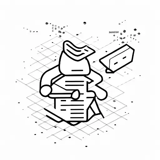 A minimalist tattoo of a hacker coding with money raining down around them tattoo design idea