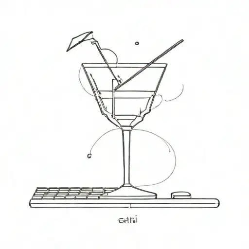 A minimalist silhouette of a cocktail glass with a data entry keyboard inside it tattoo design idea